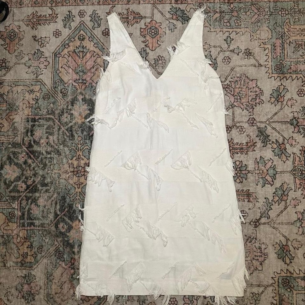 Maeve Textured Fringe Mini‎ Dress – White (Size 0)